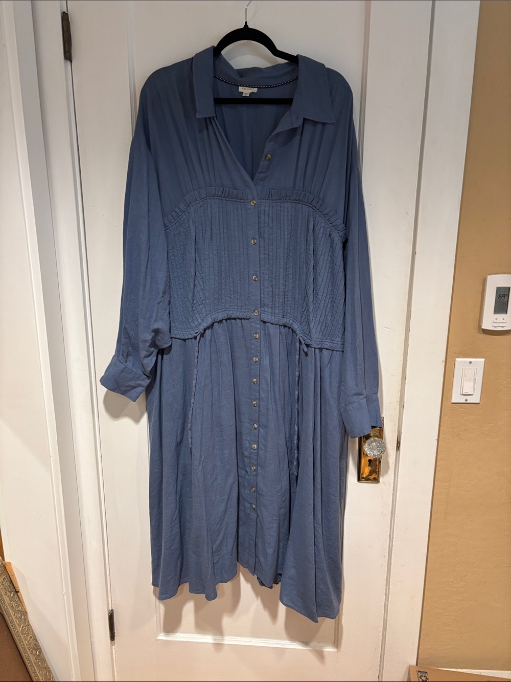 Pilcro Dusty Blue Button-Front Midi Dress